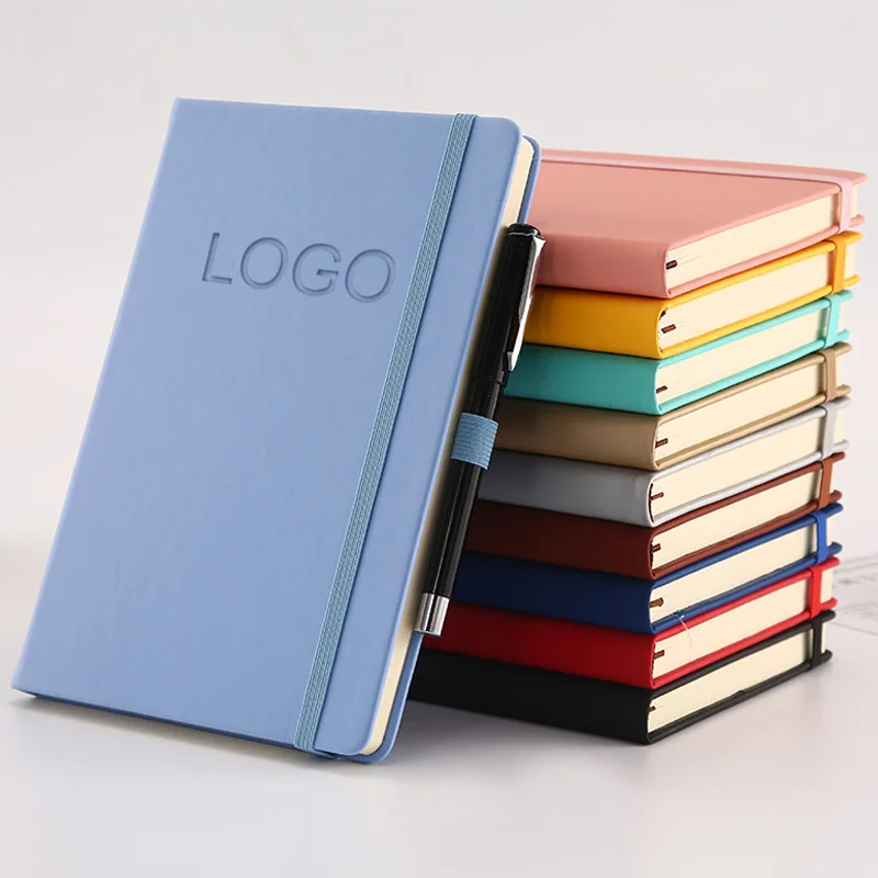 Wholesale Custom Logo A5 Notebook Elastic Strap Pen Holder PU Leather Journals Notebook Hardcover Diary Note books with logo