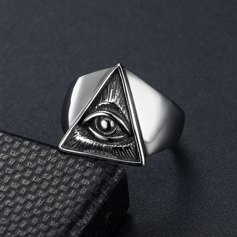 custom design rock roll ANK jewelry 316 Stainless Steel Triangle All Seeing Eye Illuminati Rings men jewelry rings