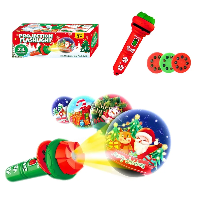 NK Toys Hot Sale Christmas Toys Kids Glowing Toy Flashlight Slide Projector Torch Projection Light 24 pattern Christmas light