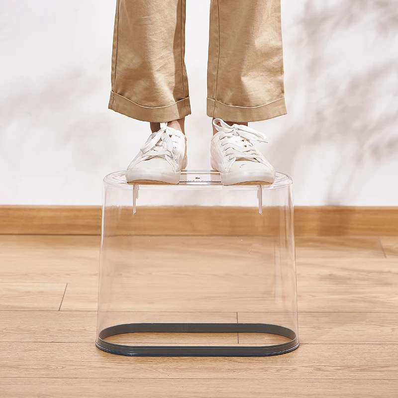 New Arrival Save Space Office Living Room Plastic Storage Bucket Transparent Waste Bin Trash Can