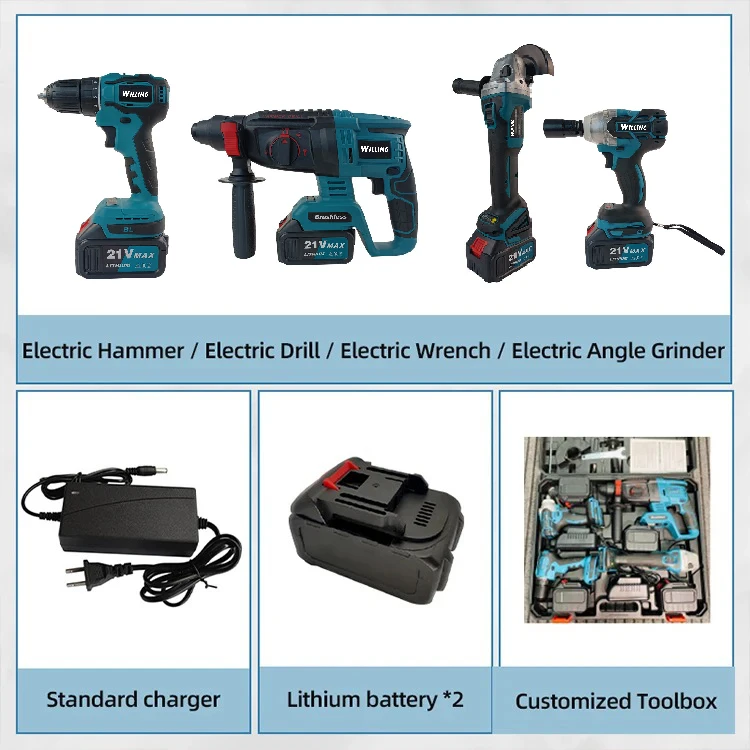 Wholesale Multi Function Set 4 Tool set Power Tools Drill Cordless Cordless Power Tools Drill Combo Kit  cordless drill