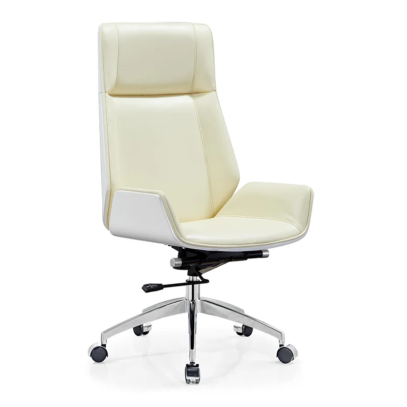 Современное деревянное кожаное кресло с фанерной белой отделкой, Кожаные детали офисного кресла