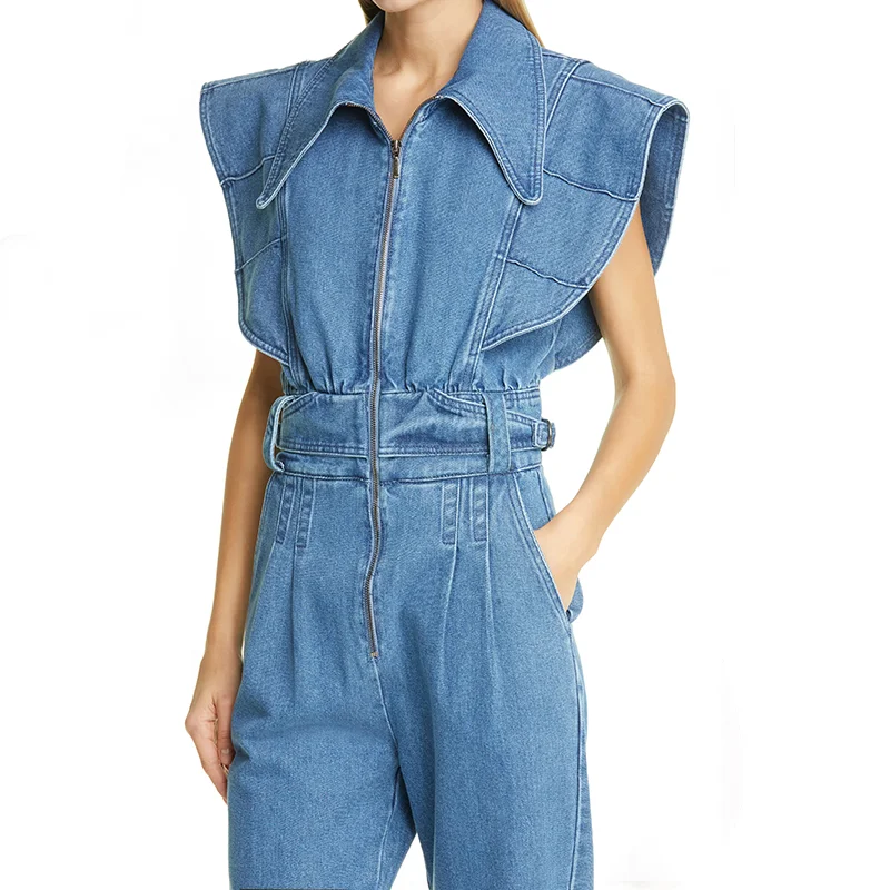 Custom Fashion Trousers Dress High Waist Denim Jeans Jump Suit For Woman