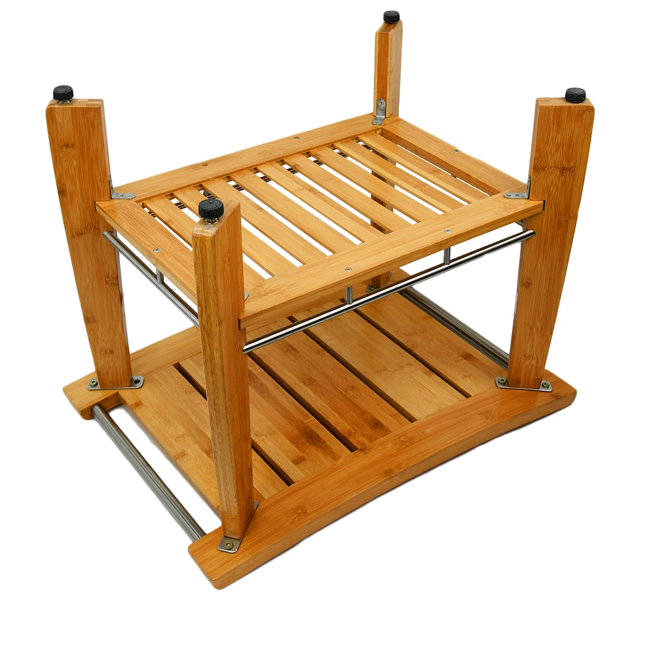 Bamboo 2-Tier Shower Bench Stool with Non-Slip Feets Storage Shelf for Shampoo Towel for Bathroom