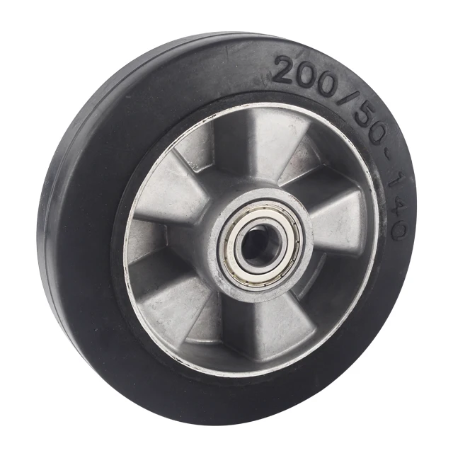 High quality aluminium core elastic rubber wheel 5 / 6 / 8 / 10 inch heavy duty high load solid rubber pallet industrial wheel