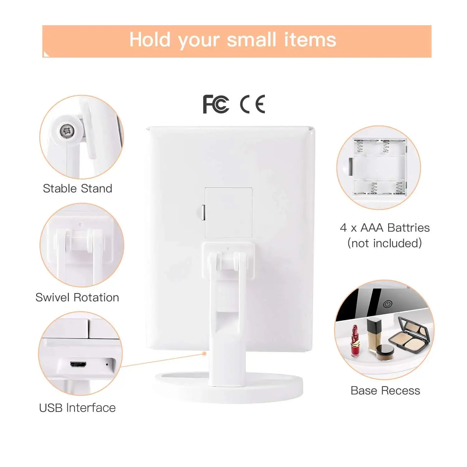 PRITECH Single Side Plastic Square Folding  Desktop Portable Led Makeup Mirror