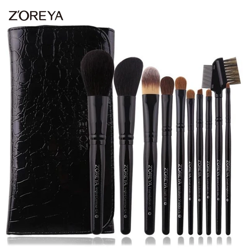 Professional 10 Pcs black  Vegan Cruelty  Soft Bristles Hair makeup cosmetic brush set with bag