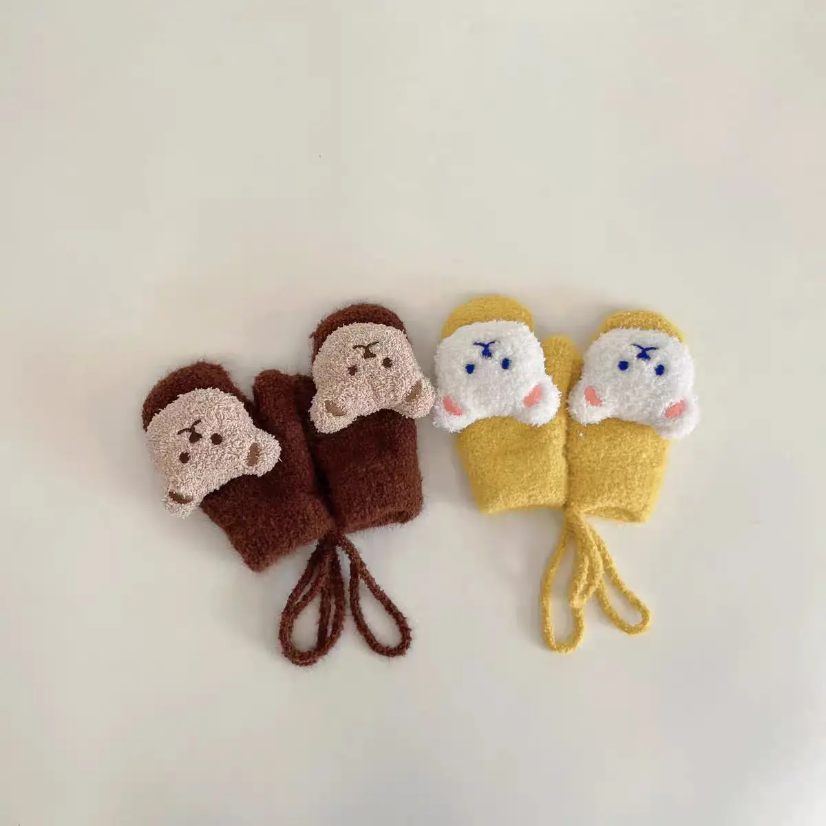 1-4Years Cartoon Bear Baby Mittens Winter Warm Kids Girl Gloves Knitted Toddler Thick Gloves