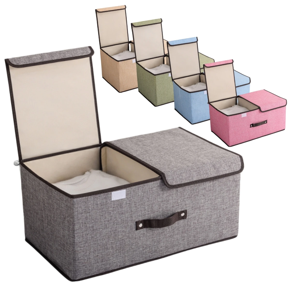 Foldable Storage Box with Lid Clothes and Toys Organisation Container Non-woven Storage Box Portable Storage Basket