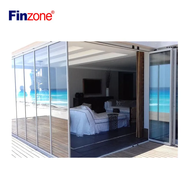 fully open panoramic view aluminum door folding double glass doors stack as accordion doors