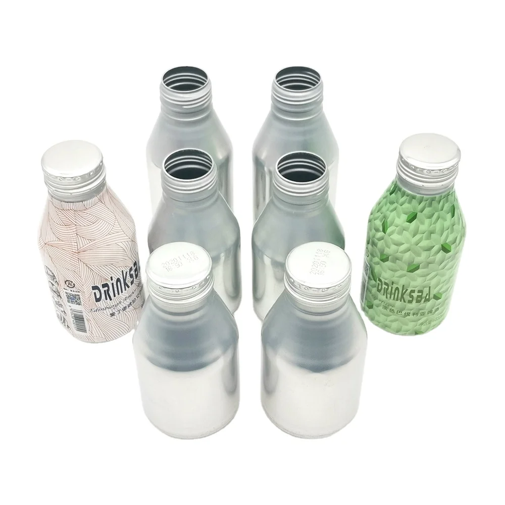 Customized Recyclable beverage bottle 250ml 300ml 350ml Food Grade Empty Beverage juice drink Aluminium Bottle with scrap lid
