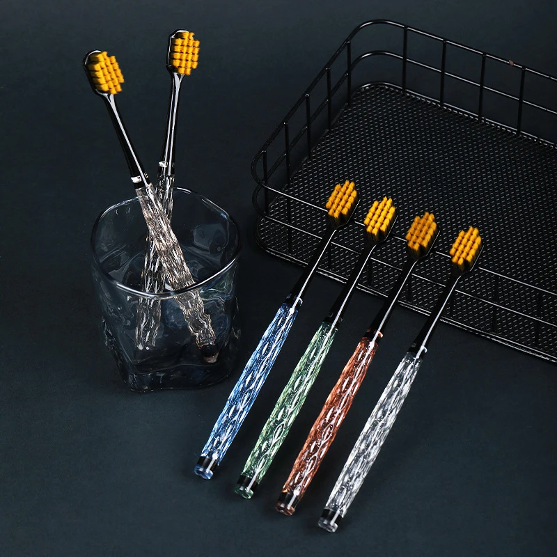 Custom Diamond Crystal Handle Wide Head Couple Manual Adult Toothbrush Manufacturer Adult Toothbrushes With Transparent Handle