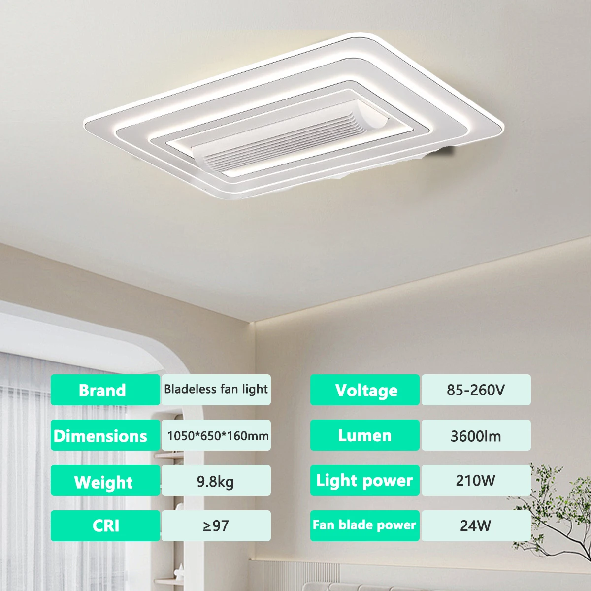 Full spectrum LED study living room leafless ceiling light business home large wind fan light set