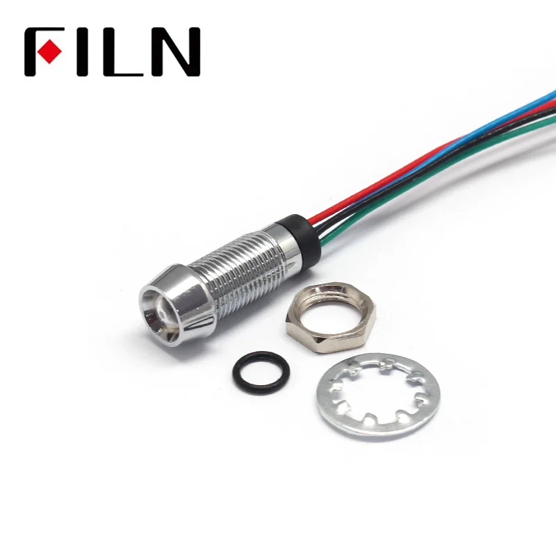 FILN 8MM Metal pilot lamp holder mini indicator light 12V Metal Welding  Indicator Light IP67 with wire