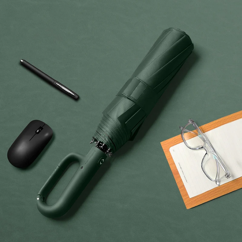 Big Size 27 Inches Windproof Strong Reinforced Automatic 3 Folding Umbrella For Men Large Buckle Handle