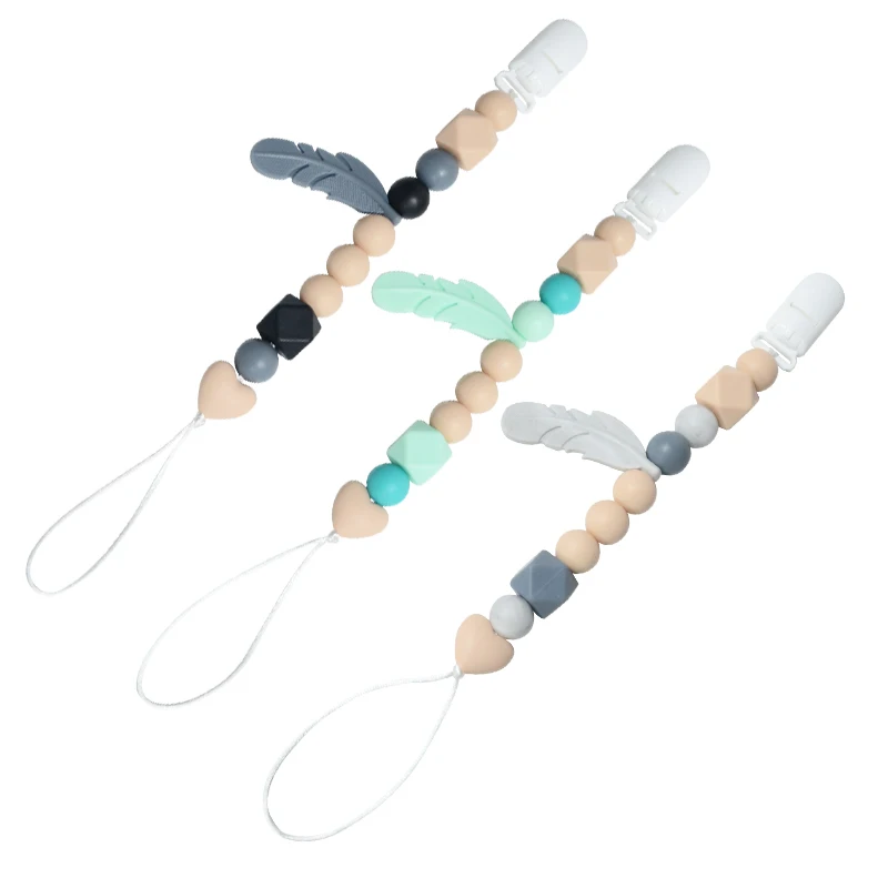 2022 high quality custom flowers teething packaging personalised clip chain beads dummy bulk silicone baby pacifier clip