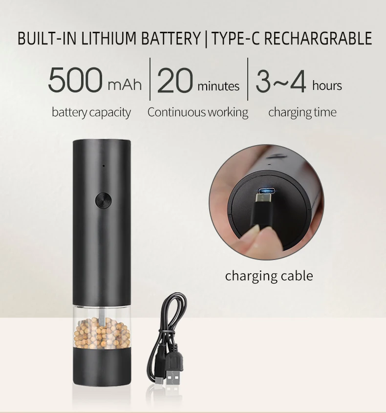 Wedding Gifts for Guests Type-C USB Electric Pepper Grinder Mills Fully Automatic Spice Salt Mill Machine with Ceramic Core