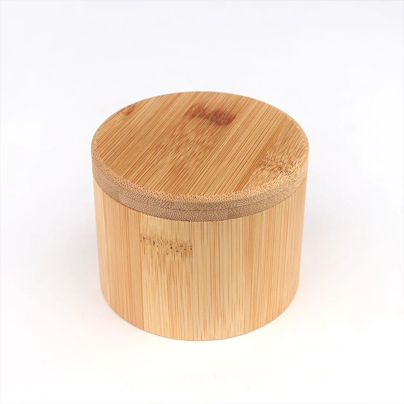 Kitchen Storage Box Container Magnetic Lid Jars,Round Bamboo Salt Pepper Seasoning Box