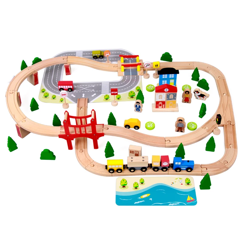 Factory Wholesale Price  STEM Learning Educational Coding Toy Wooden Train Track Slot Toy