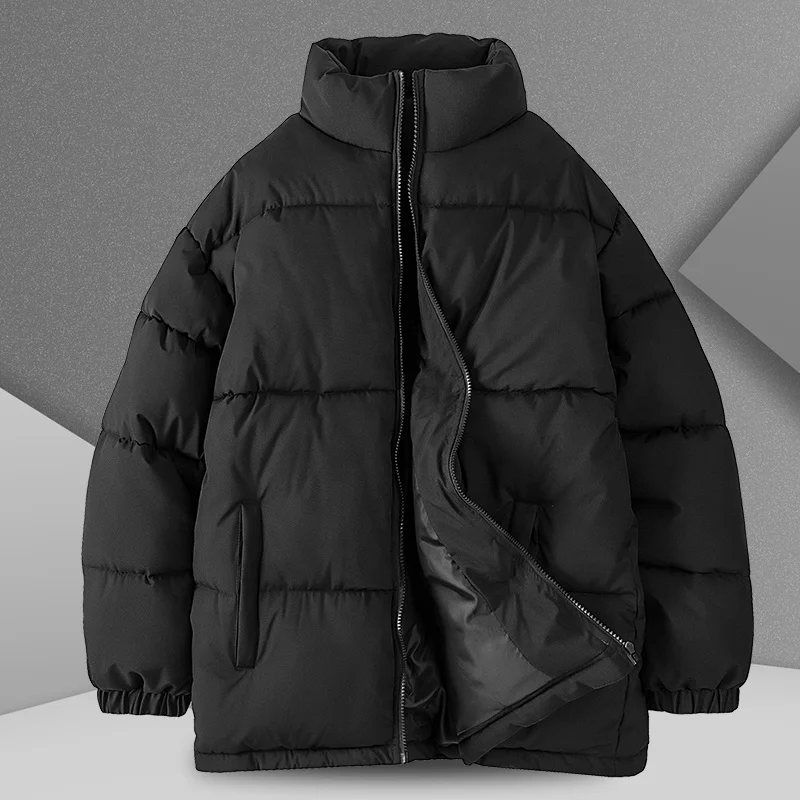 Mens Custom Puffer Jacket Thick Warm Solid Color Stand Collar Zipper Like Down Coat for Daily Wear Winter Puffer Jacket Men