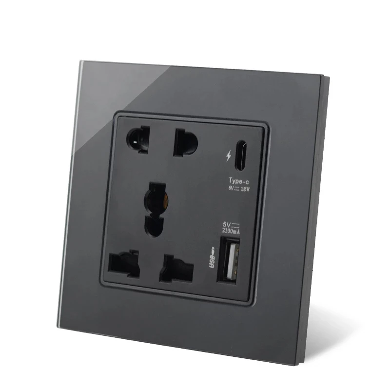  Настенная розетка с интерфейсом Type C зарядка через USB 18 Вт 4A 13A универсальная электрическая типа 5