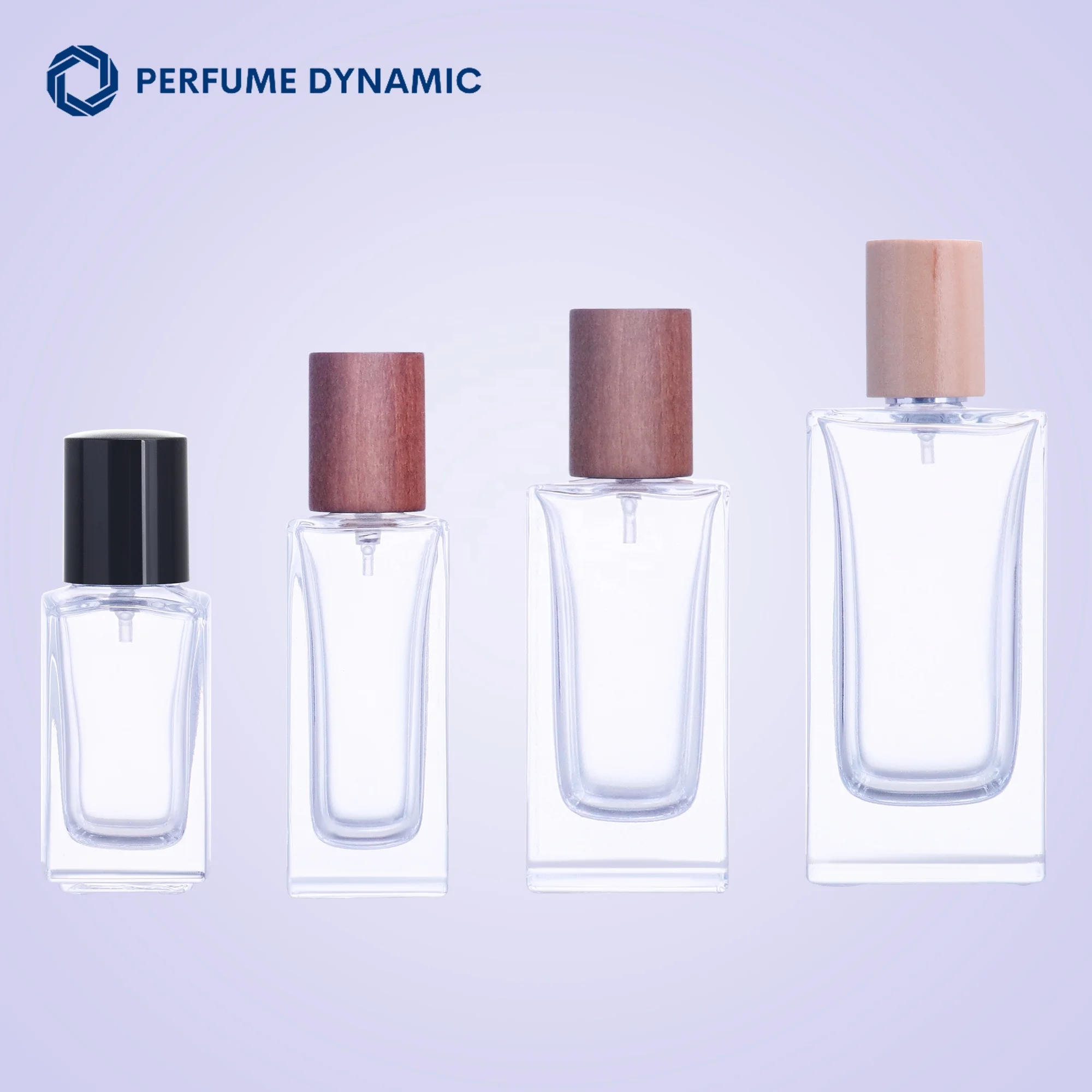 30ml 35ml 50ml 100ml Spray Simple Glass Empty  Refillable Square Perfume Bottle With Wooden Cap