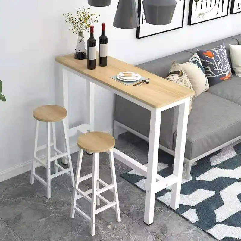  Simple Modern Small Wrought Iron Wooden Bar Table and
