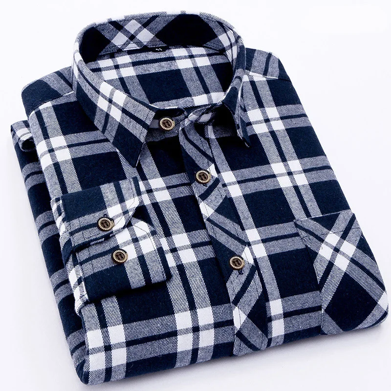 MT2388 Hot Sales Custom Cotton Blends Sanding Casual Long Sleeve Plaid Shirt Plus Size Shirt