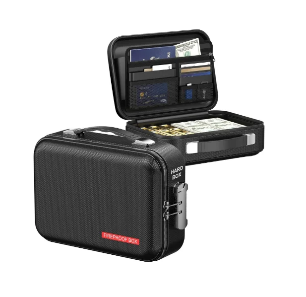 Hard Case Fireproof Box Hard Shell Design Fireproof Water Resistant Portable Safe Box Case Fireproof Bag With Lock
