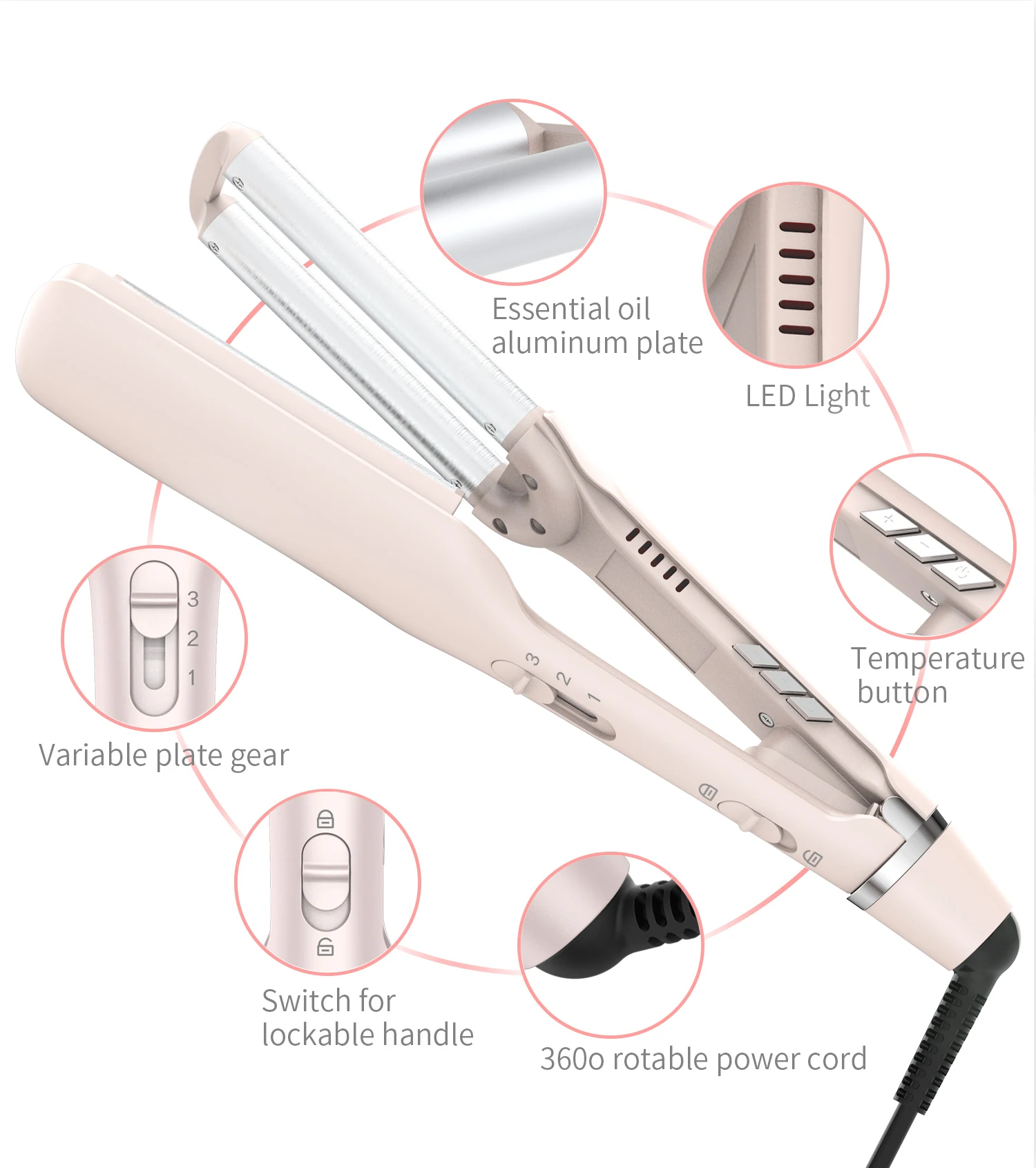 Wholesale PTC heating element ceramic coating barre rechargeable salon  curling iron with lockable plate