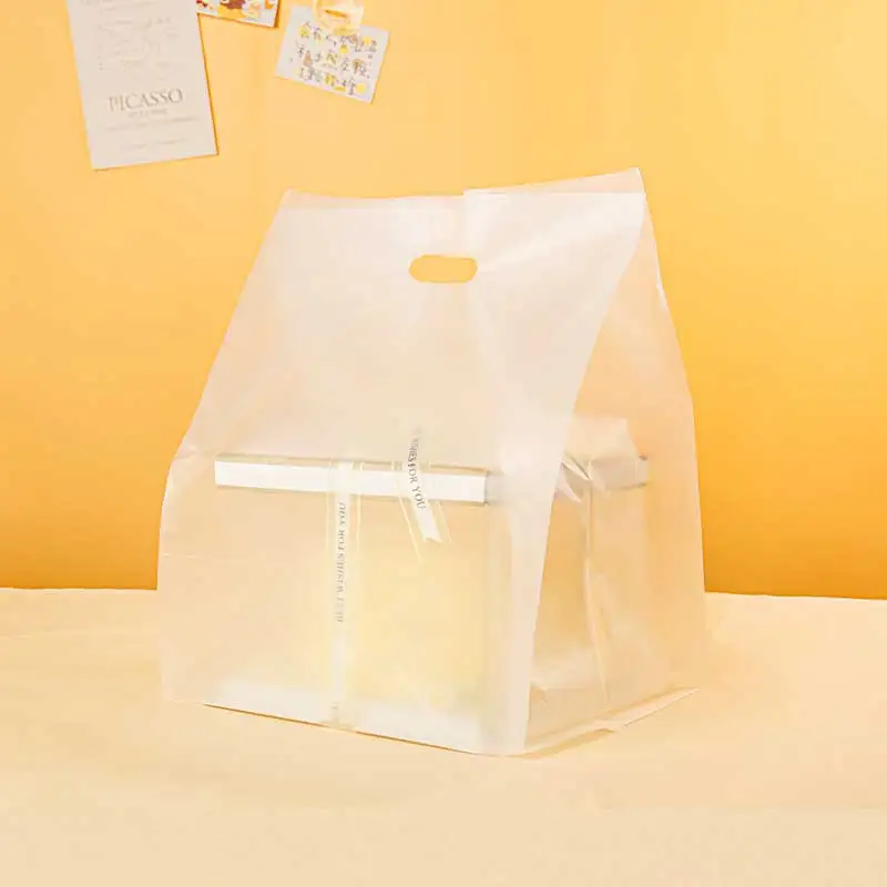 Highly Transparent Cake Bakery Packaging Plastic Bag Custom Biodegradable Food Take Out Handle Baking Shopping Bags