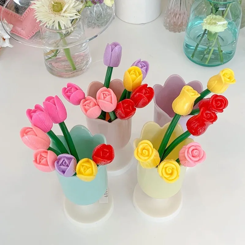 Creative ins wind same style girl heart tulip flower pen rose flower ballpoint pen small fresh simulation flower gel pen