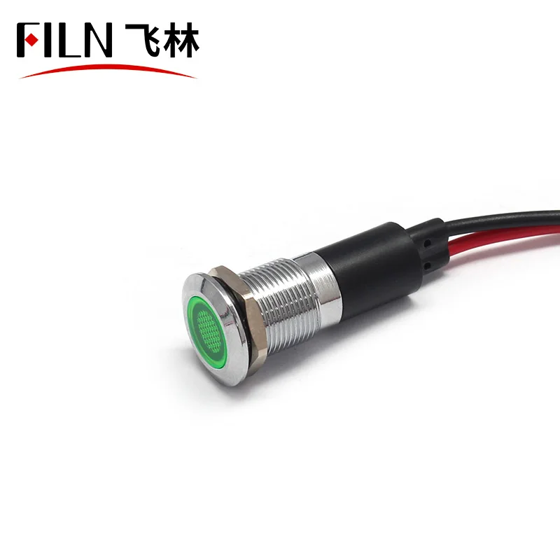 Filn 12MM 380V Red LED Waterproof Medical Equipment Metal Indicator Lights Screw Terminal With Wire Leading