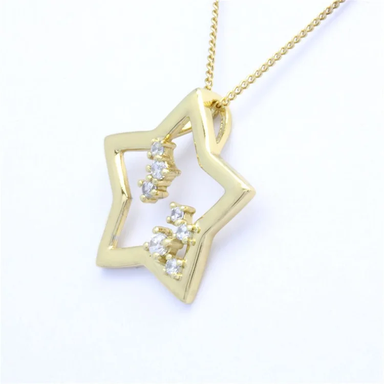 Wholesale Real Gold 18K 14K 9K Yellow Gold Star Pendant Natural Diamond Trendy Star Necklace for women