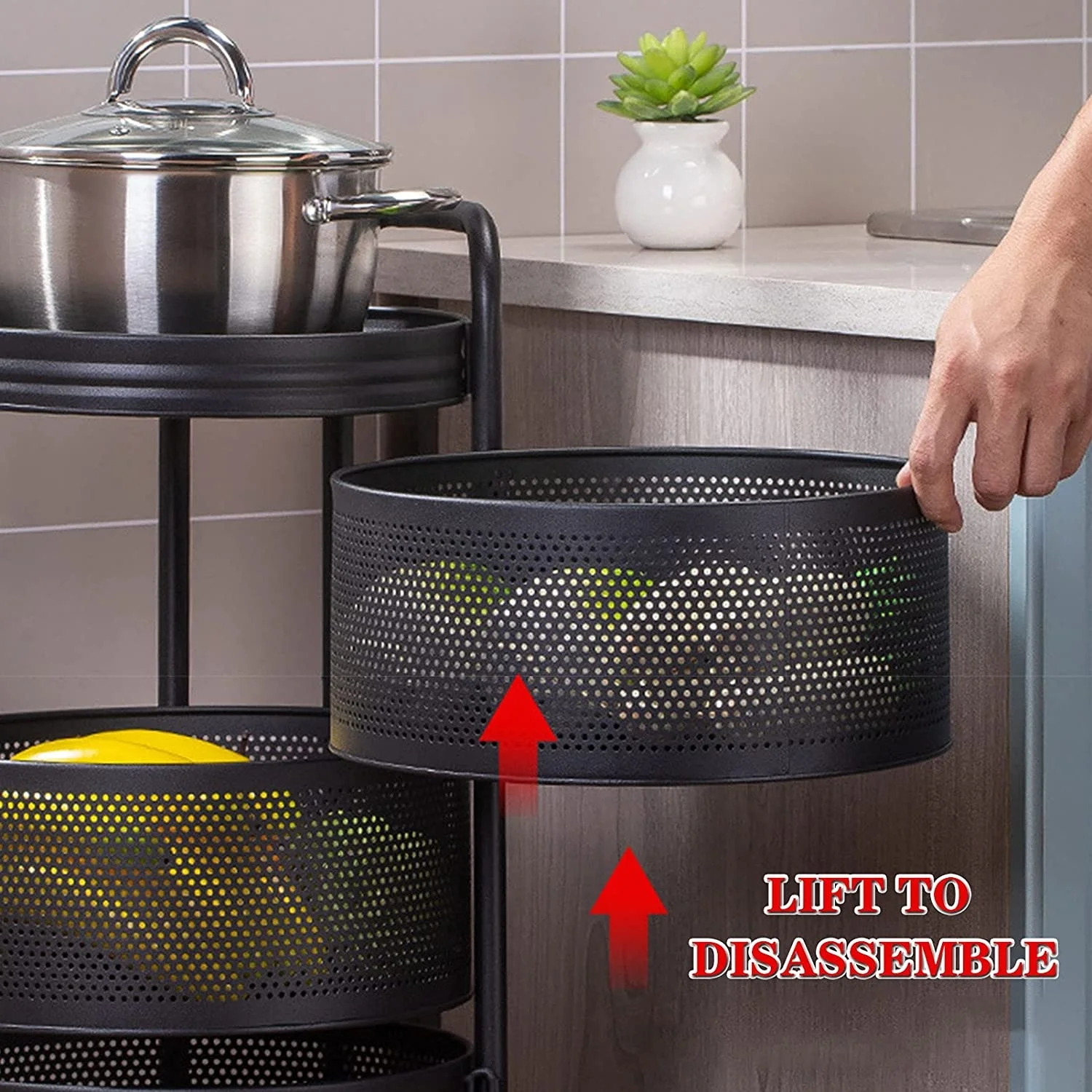 Rust-proof multifunction Metal Rotating Storage Service Trolley Kitchen for Fruit Vegetable