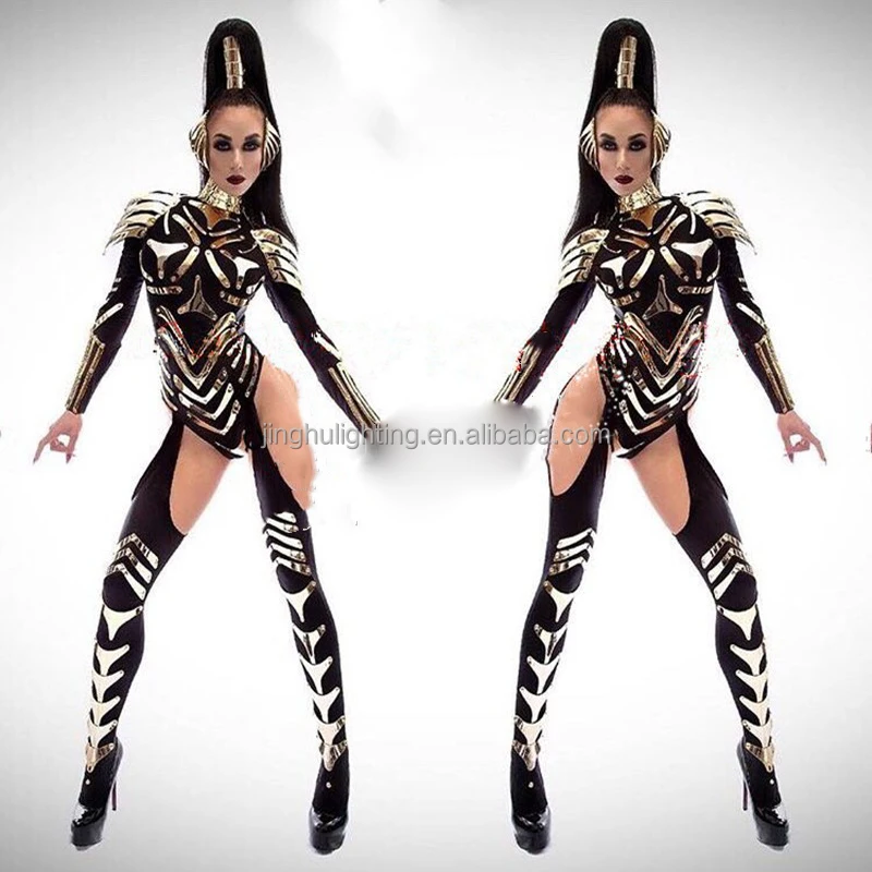 Nightclub bar new futuristic black technology female warrior costume singer gogo DS dance clothes for show performance set