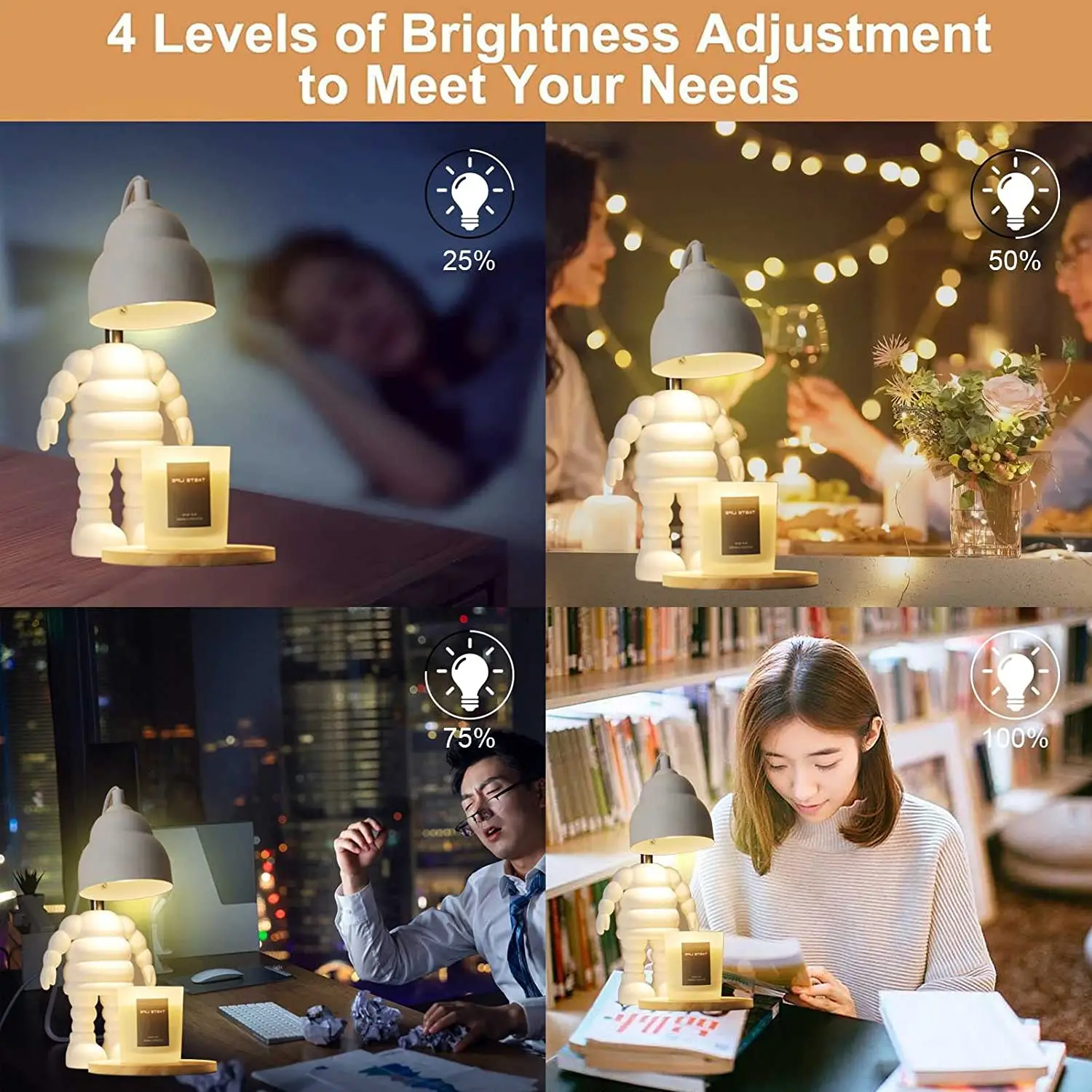 Dimmable Night Light Candle Warmer Robot Electronic Melting Lamps Home Office Bedroom Living Room UK Plug