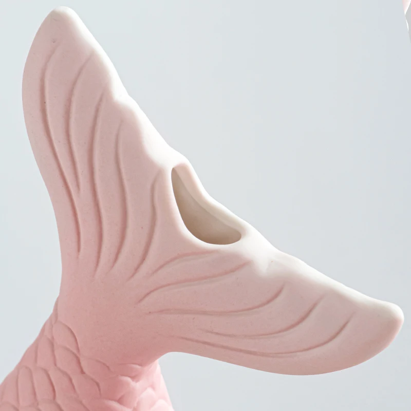 Set of 2 Matte Frosted black white pink Mermaids ceramic vase home decor artificial dried flower arrangement decoration