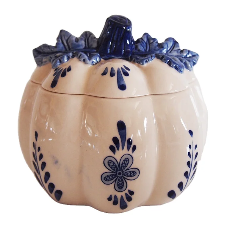 Ceramic Sugar Pot Cover With  pumpkin Designed Dolomite Painting Canister Cookie Jar