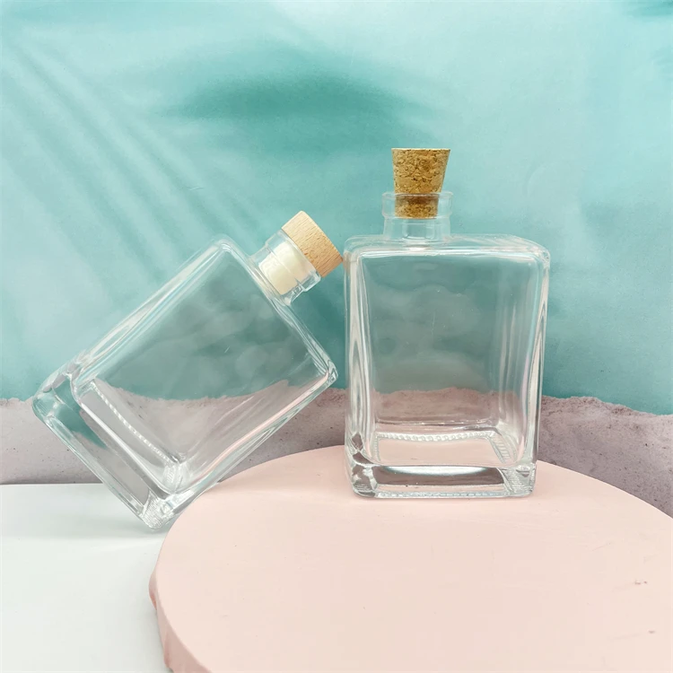 280ml Square shape milk juice beverage glass bottle with metal cork stopper