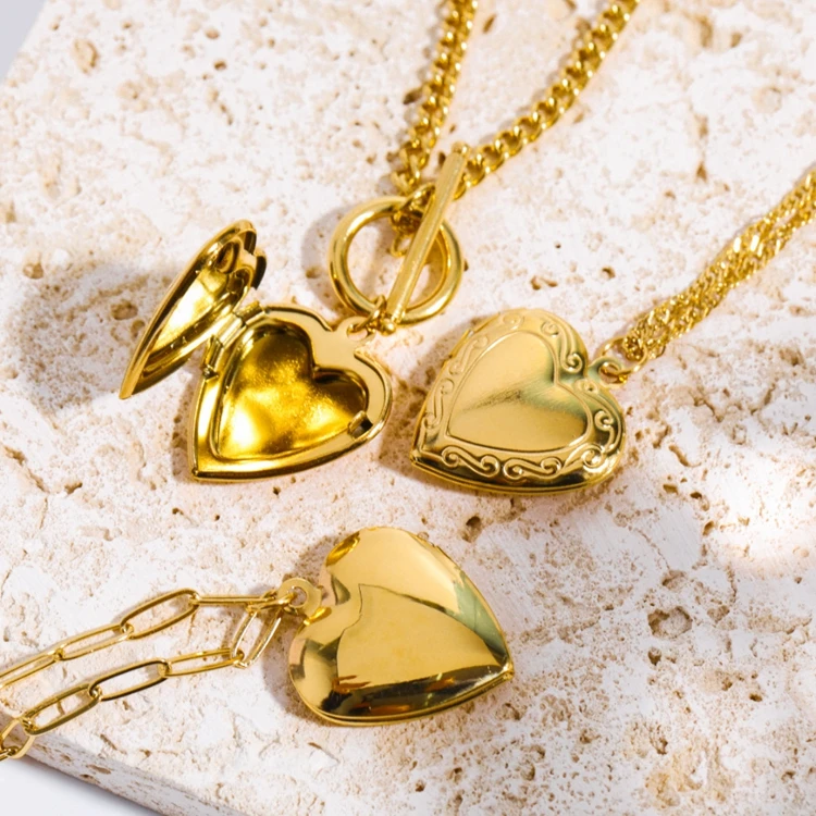 new stainless steel jewelry 18k pvd gold plated picture necklaces openable photo love heart locket pendant necklace for girls