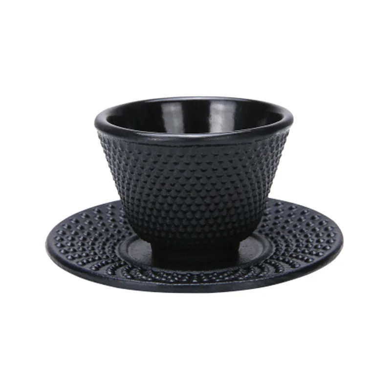 60/120ml Mini Vintage Home Outdoor Japanese Kung Fu Cast Iron Tea Cup and Saucer Set Teacup/Black Hobnai