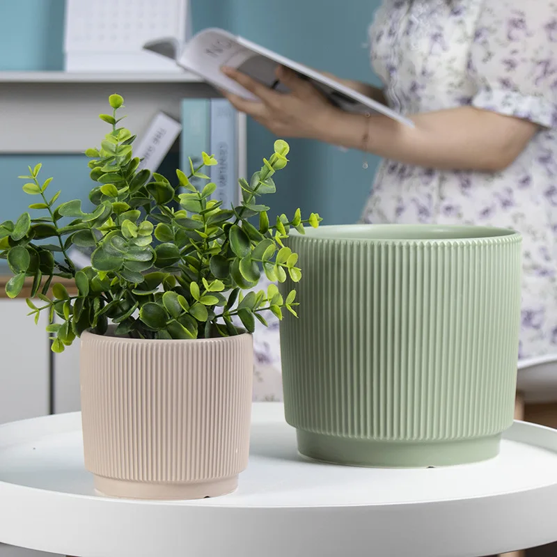 Ceramic Planter Straight Round Green Succulent Planter Green Simple Planter
