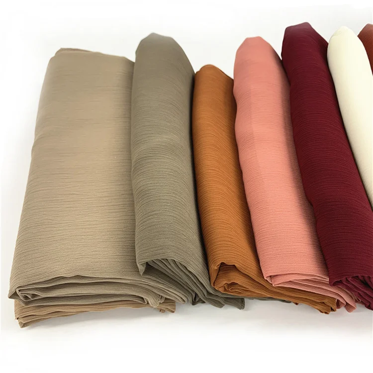 New Arrival Fashion Chiffon Hijab Solid Color Crinkled Turban Headscarf Bubble Chiffon Hijab For Women Malaysian Muslin Scarf