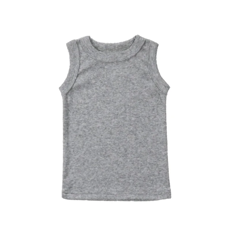 
Summer Gray Hot Sale High Quality Organic Towelling Wholesale Sleeveless Baby T-shirt 