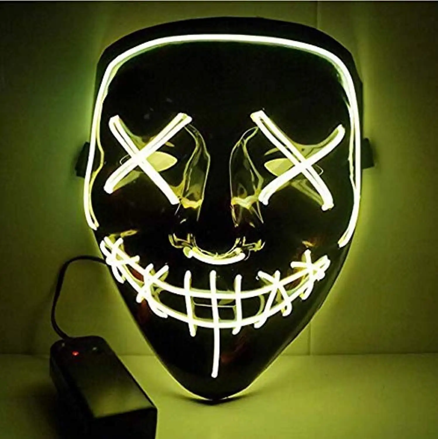 2024 Hot Sale  LED Glowing Halloween Party Mask PVC Horror Facepiece Light Up Scary EL Wire Black V Halloween Mask