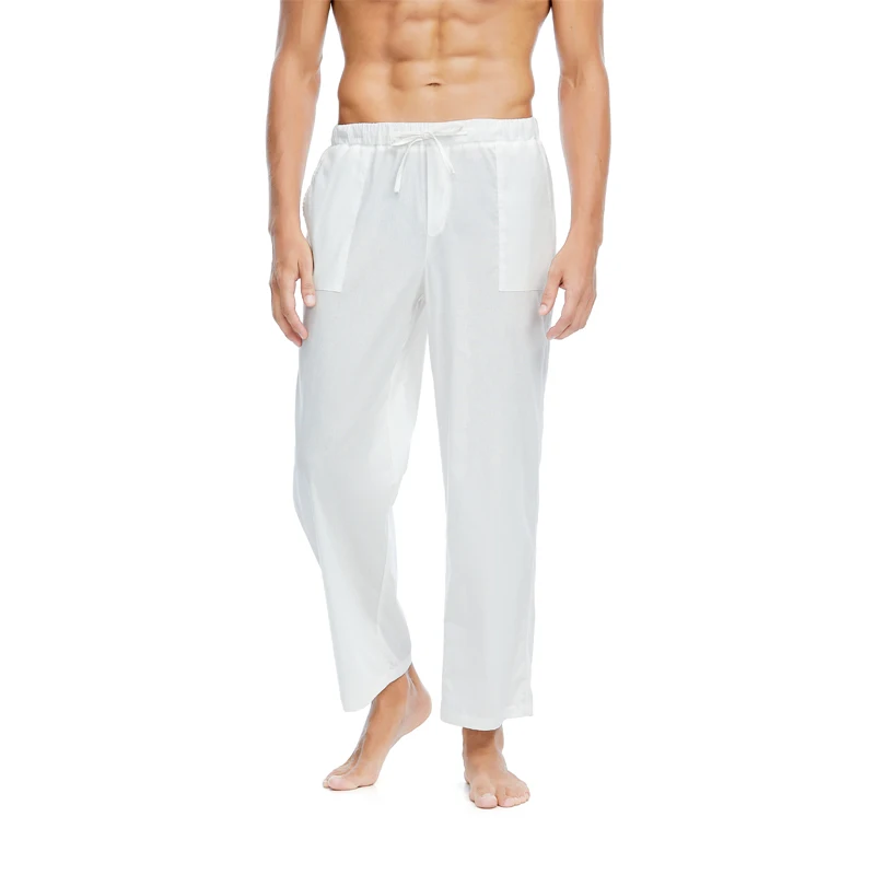 Брюки мужские прямые из натурального хлопка и льна, повседневные штаны с эластичным поясом, на лето