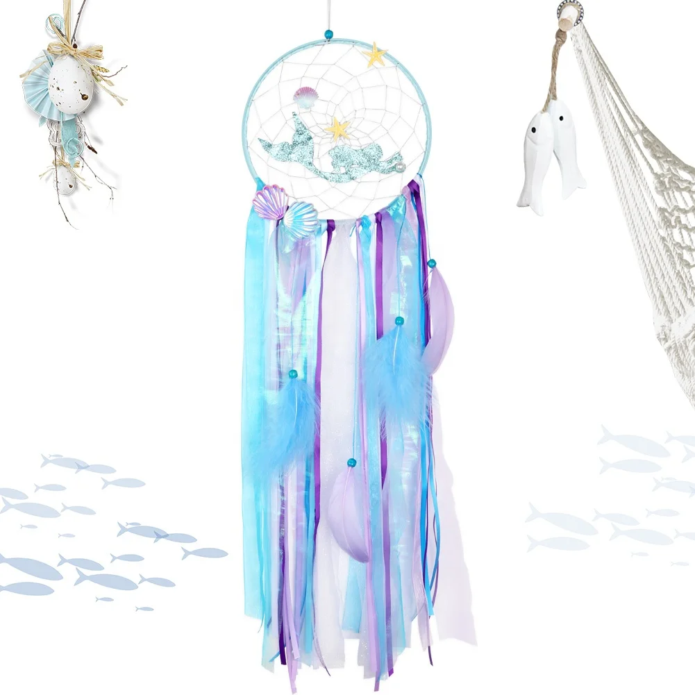 OurWarm Custom Handmade Vintage Mermaid Feathers Big Home Decor Dream Catcher For Bedding Car