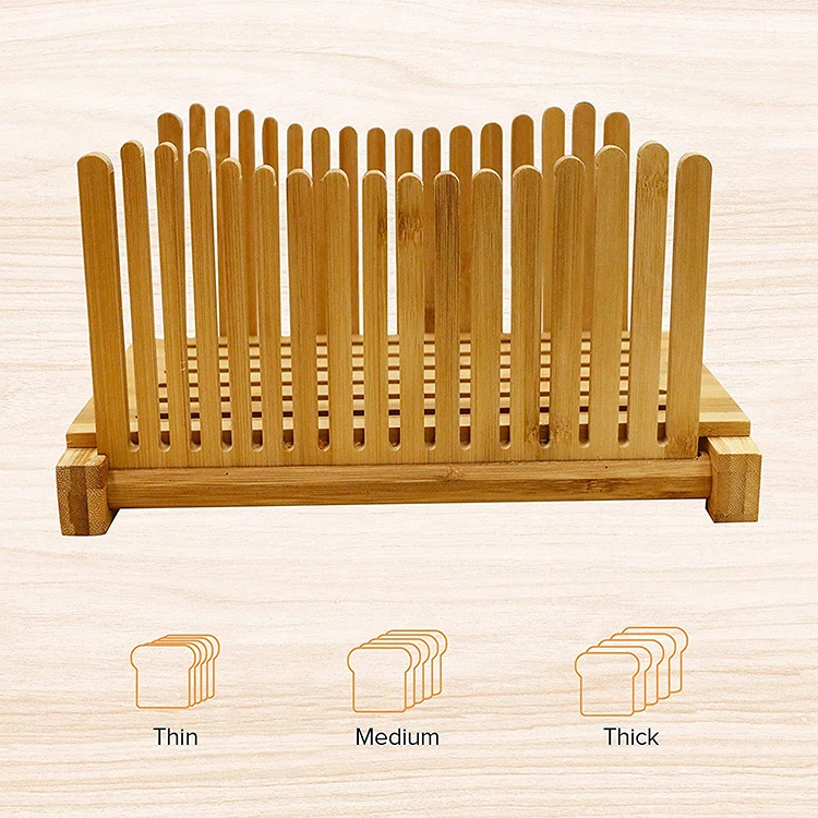 Premium Bamboo Bread Slicer With Stainless-Steel Knife Wood Cutting Guide with Crumb Tray For Homemade Bread, Cake, Bagels
