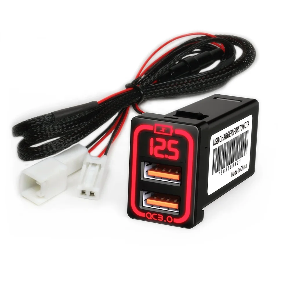 QC3.0 зарядное устройство для автомобиля с двумя портами USB адаптер с цифровой вольтметр напряжения дисплей универсальные чехлы для мобильного телефона DVR быстрое зарядное устройство для Toyota